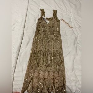 NWT Marina gold sequence midi dress